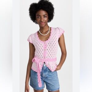 Ganni Open Knit Cardigan in Pink Tulle Size Large